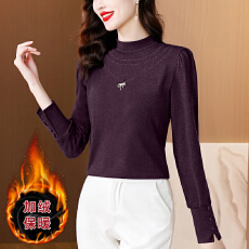 批发气质半高领烫钻加厚小衫2025秋冬新款Z百搭纯色<b class='q'>妈妈</b>装保暖打底衫