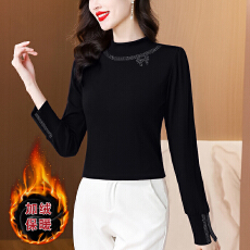 批发2025秋冬新款气质半高领烫钻长袖女纯色保暖打底衫Φ上衣百搭内搭