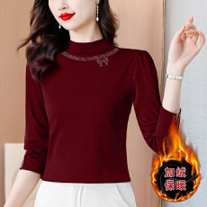 批发2025秋冬新款气质半高领烫钻长袖女纯色保暖打底衫Φ上衣百搭内搭