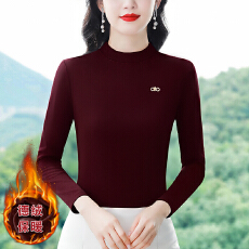 批发德绒双面绒磨毛半高领打底衫女2025秋冬新款长袖t恤修身中领上衣