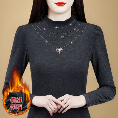 批发冬季新款半高领设计感<b class='q'>打底衫</b>气质百搭显瘦纯色烫钻洋气一体绒上衣