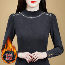 批发冬季加绒保暖小衫上衣气质简约烫钻百搭显瘦时尚内搭打底衫