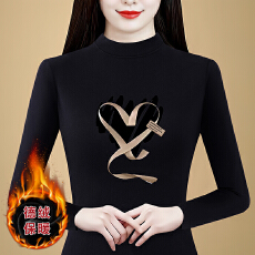 批发韩版半高领长袖T恤女2025新款秋冬季爱心印花修身<b class='q'>妈妈装</b>内搭上衣