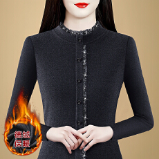 批发洋气<b class='q'>妈妈装</b>德绒打底衫秋冬加厚内搭小衫蕾丝拼接上衣磨毛长袖t恤