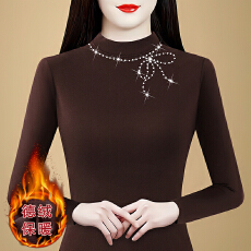 批发个性设计感蝴蝶结烫钻半高领德绒打底衫<b class='q'>女长袖</b>显瘦百搭套头上衣