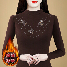 批发双面德绒一体半高圆领打底衫<b class='q'>女长袖</b>2025秋冬新款时尚烫钻保暖上衣