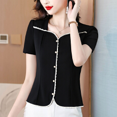 批发2026年夏季Y字海鸥领针织衫大码小众独特设计感显瘦洋气<b class='q'>短袖</b>