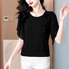 批发别致漂亮雪纺衫女今年流行立体<b class='q'>花朵</b>女人味短袖上衣2026夏款新款