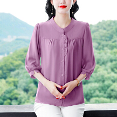批发气质<b class='q'>妈妈装</b>宽松衬衫女装2026夏季薄款遮肉休闲百搭显瘦七分袖上衣