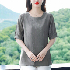 批发遮肉百搭上衣宽松纯色洋气女时尚<b class='q'>妈妈装</b>夏季新款时尚短袖T恤减龄