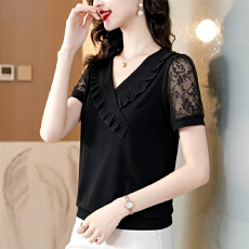 批发时尚<b class='q'>妈妈装</b>木耳边短袖T恤衫2026夏装新款洋气高贵小衫中老年<b class='q'>上衣</b>