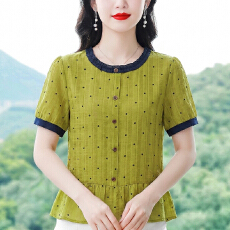 批发时尚妈妈装雪纺波点短袖衬衫夏装新款洋气高贵小衫中老年气质<b class='q'>上衣</b>