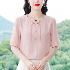 批发新中式时尚妈妈短袖雪纺衬衫夏装新款洋气减龄小衫气质中老年<b class='q'>上衣</b>