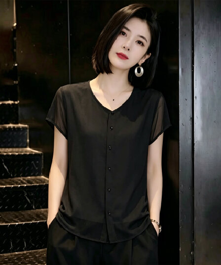 새로운 어머니 드레스 단색 패치워크 라운드 넥 반팔 여성 셔츠 외국 가스 다용도 오픈 가디건 티셔츠 슬림해 보이는 연령 감소 맨위