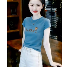 批发韩系气质修身圆领短袖t恤女2026夏季新款休闲百搭减龄上衣打底衫