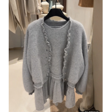 批发韩系温柔荷叶边针织开衫内搭背心连衣裙女秋冬显瘦百搭气质两件套