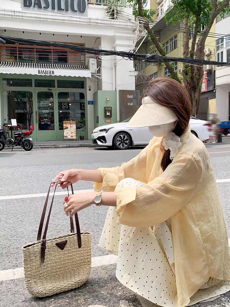 실사 2026 봄 여름 새로운 빅 사이즈 자외선 차단 셔츠 만나는 조끼 와이드 레그 팬츠 반신 스커트 세 조각 세트