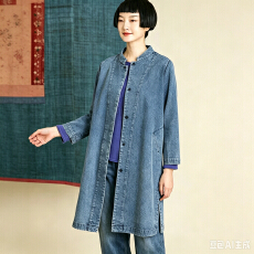 批发大码女装2026时尚韩版复古宽松中国风中长款牛仔风衣<b class='q'>外套</b>