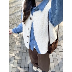 批发毛茸茸马甲背心新款绒感软糯慵懒牛仔衬衫<b class='q'>裤</b>子三件套<b class='q'>装</b>