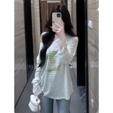 批发夏上新！韩系氛围感斜肩条纹t恤独特漂亮巨好看气质女士上衣