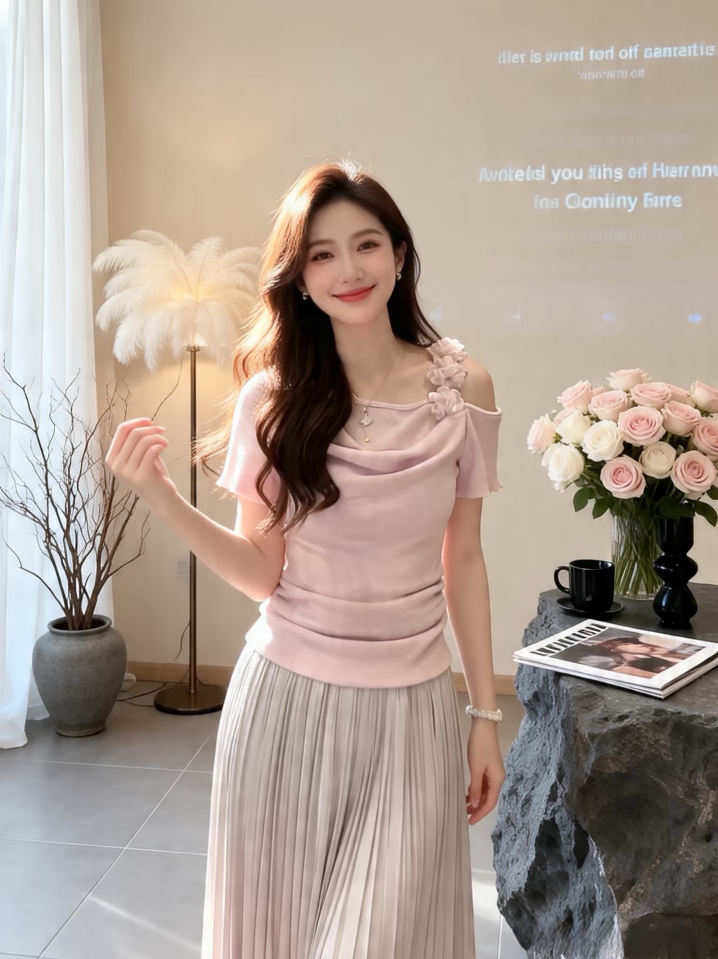 여름 켜기 새로운 프랑스식 부드러운 오프숄더 3 차원 꽃 흔들다 칼라 반팔 셔츠 여성 고유 한 아름다운 슈퍼 잘 생긴 맨위