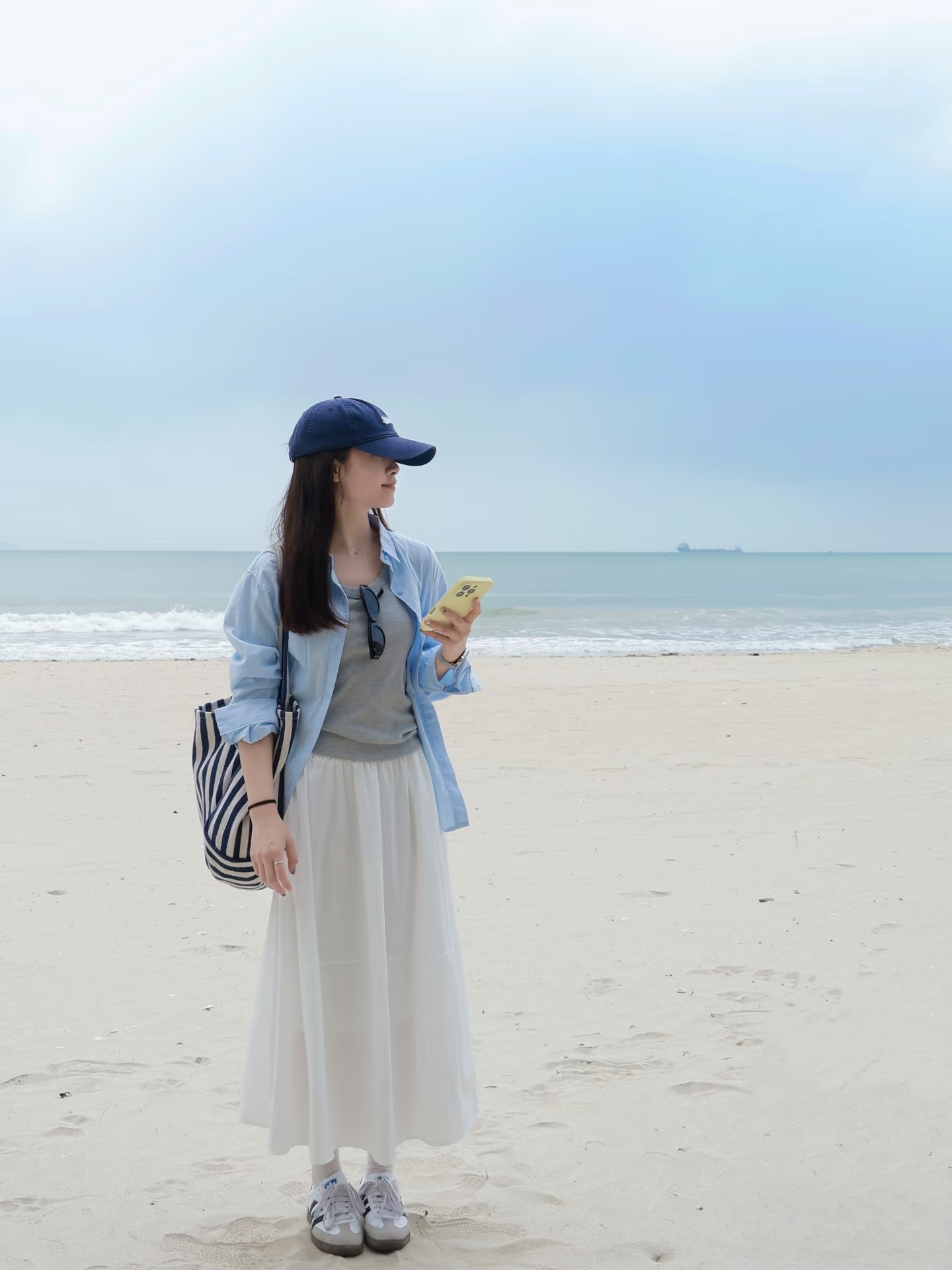 여름 켜기 새로운 하늘색 자외선 차단 셔츠 재킷 얇은 스타일 고급 센스 루즈핏 반신 스커트 세 조각 세트