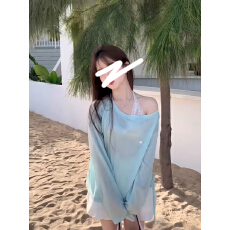 夏上新！轻薄长袖凉感莱赛尔薄荷绿t恤罩衫女花苞裤两件套