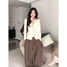 批发韩系慵懒松弛感立领拉链毛衣外套女百搭宽松阔腿<b class='q'>裤</b><b class='q'>套装</b>