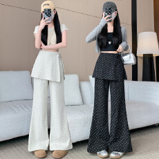 批发实拍韩系新款碎花屁帘女<b class='q'>春秋</b>假两件裙裤直筒裤阔腿裤两穿休闲长裤