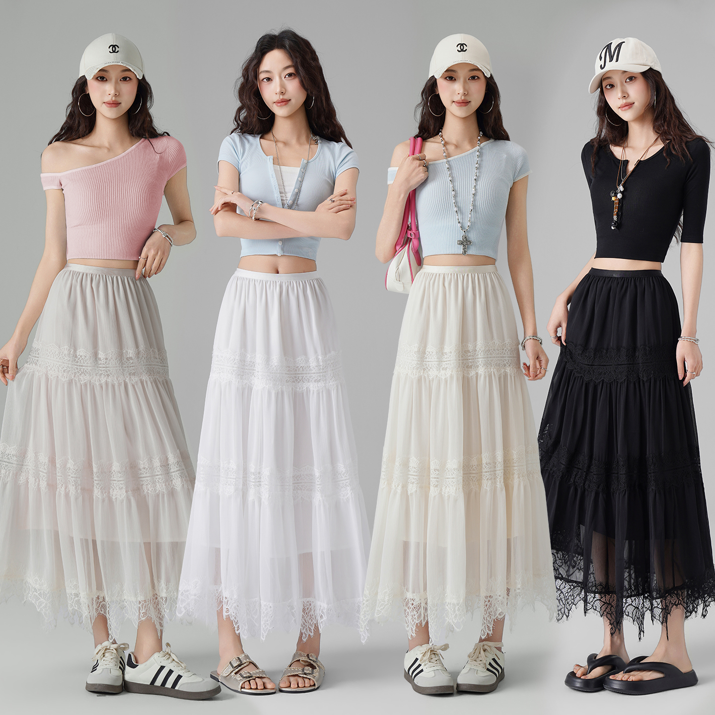 2026 새로운 프랑스식 레이스 조각 하이웨이스트 반신 스커트 여성 케이크 드레스 슬림해 보이는 불규칙 품격 롱 스커트