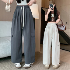 批发<b class='q'>韩版</b>宽松高腰通勤松紧腰阔腿长裤舒适极简百搭显瘦休闲裤女春季