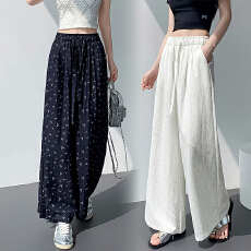 批发日韩系老钱风天丝棉气球山本阔腿裤女春小碎花松弛感弯刀休闲裤