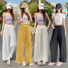 批发可拆卸口袋阔腿裤子女2026夏季新款复古宽松显瘦九分<b class='q'>哈伦裤</b>