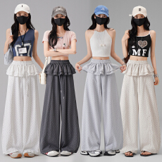 批发假两件屁帘波点阔腿裤<b class='q'>女</b>夏季薄款2026新款高腰显瘦宽松垂感拖地裤