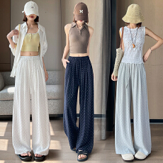 批发天丝棉波点阔腿裤女2026夏季薄款窄版直筒棉麻垂感山本裤