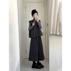 批发秋装一整套高领打底t恤叠穿马甲阔腿裤高级感巨好看的三件套装女