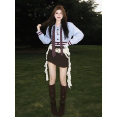 2026新款早春韩系一整套ootd穿搭针织毛衣连衣裙子女气质收腰短裙