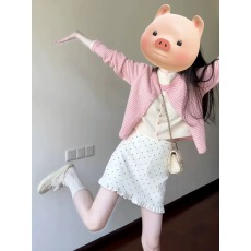 批发2026新款韩系穿搭一整套连衣裙子女早春季假两件粉色针织套装短裙