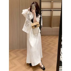 批发新中式国风衬衫连衣裙子女夏季2026新款早春漂亮穿搭套装白色长裙