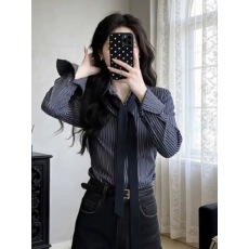 批发轻奢气质御姐通勤条纹长袖衬衫2026春夏新款休闲百搭衬衣上衣女装