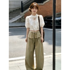 批发2026新款早春独特设计感短袖衬衫上衣<b class='q'>女装</b>初夏绝美休闲裤<b class='q'>套装</b>穿搭