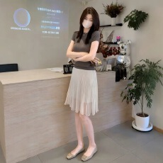 批发夏季通勤穿搭短袖上衣百褶半身裙套<b class='q'>装</b>女气质优雅高级感显瘦两件套