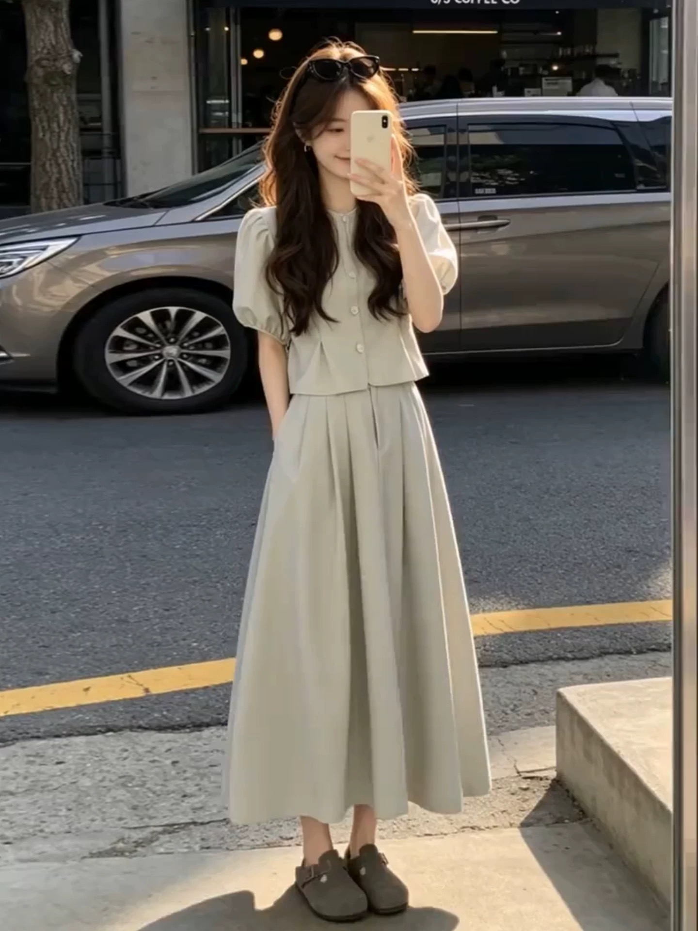 작은 키 거품 소매 셔츠 점프 슈트 치마 여성 의류 여름 새로운 2026 슈퍼 화재 착용 가져 가라. 에이즈 환자 세트 롱 스커트