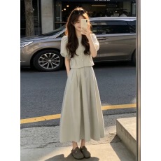 批发小个子泡泡袖衬衫连衣裙子女装夏季新款2026超火穿搭一整套装<b class='q'>长裙</b>