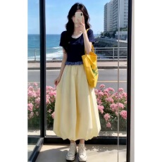 批发小个子短袖上衣花苞半身<b class='q'>长裙</b>套装连衣裙子女夏季2026新款减龄穿搭