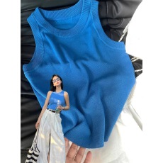 批发克莱因蓝色针织工字<b class='q'>吊带</b><b class='q'>背心</b>女夏外穿设计感小众宝蓝色无袖上衣