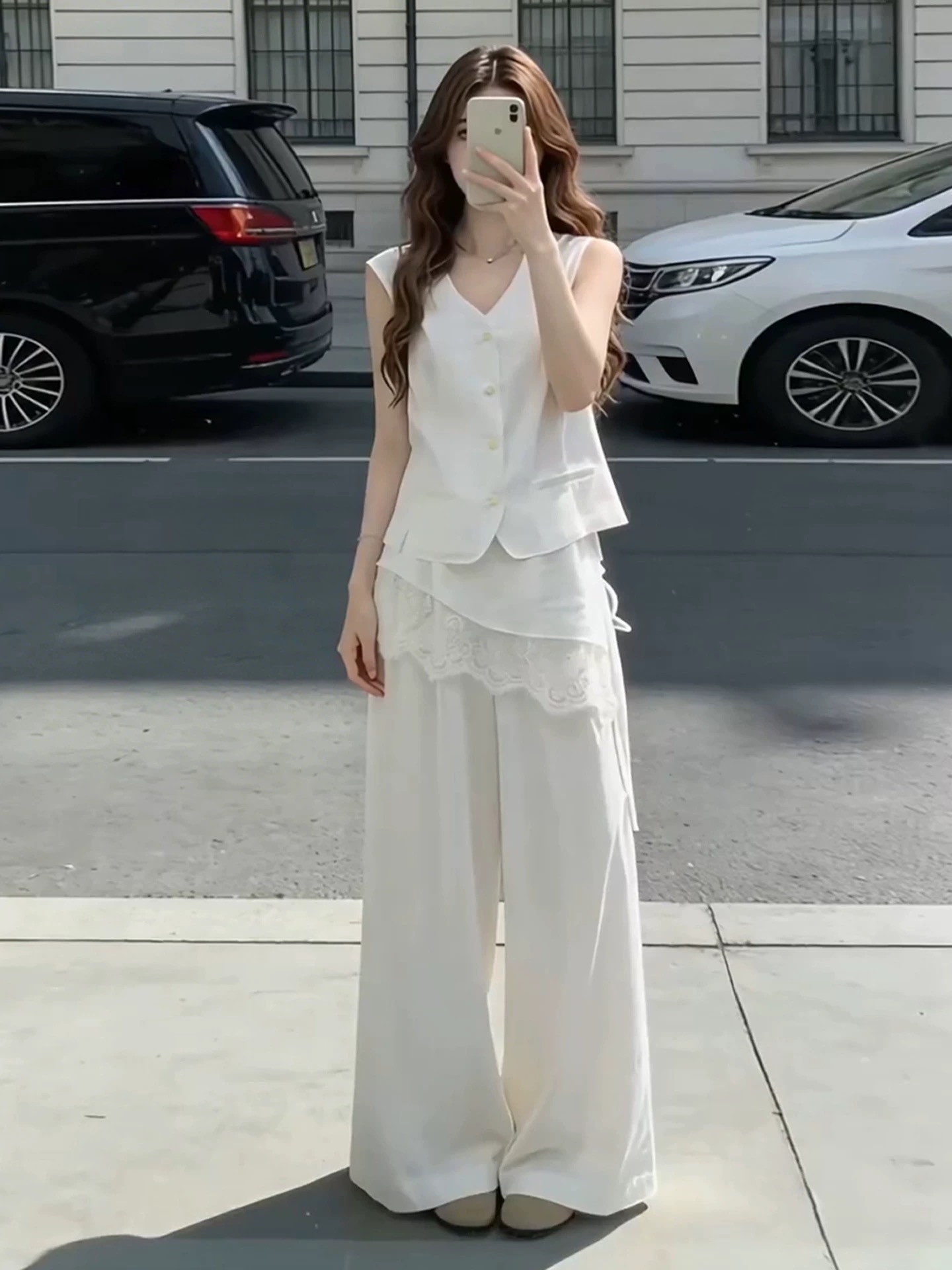 슈퍼 화재 인기 ootd 착용 가져 가라. 에이즈 환자 세트 여성 여름 2026 새로운 고급 센스 베스트 와이드 레그 팬츠 투피스 세트