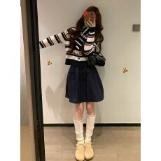 批发早<b class='q'>秋</b>蓝色条纹开衫半身裙子女夏季2026新款小个子巨好看穿搭一整套