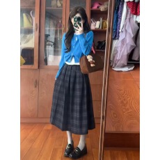 批发2026新款针织开衫<b class='q'>格子</b>半身<b class='q'>连衣裙</b>女早秋季韩系高智感穿搭套装长裙