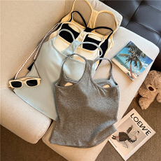 批发实拍不减 纯色百搭显瘦<b class='q'>工字</b>吊带背心<b class='q'>带</b>胸垫修身显瘦休闲无袖上衣